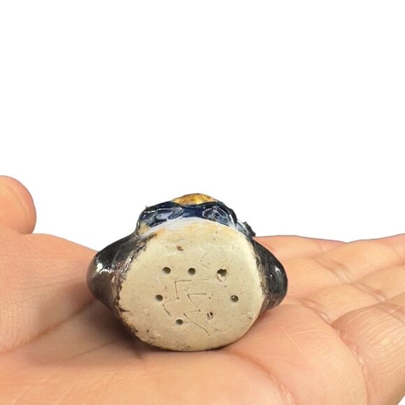 Studio Art Pottery Miniature Penguin Figurine Bird Wearing A Black Hat Signed - Picture 4 of 10